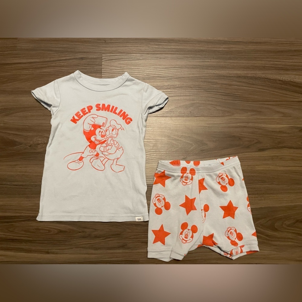 GAP Organic Disney Mickey Mouse Kids Pajama Set - Light Blue and Red size 4Y
